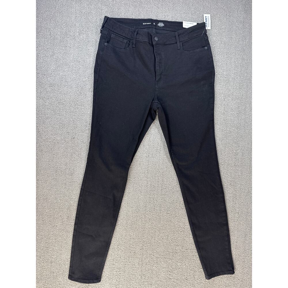 NWT Old Navy Jeans High Rise Rockstar Super Skinny Black Denim 16 Long